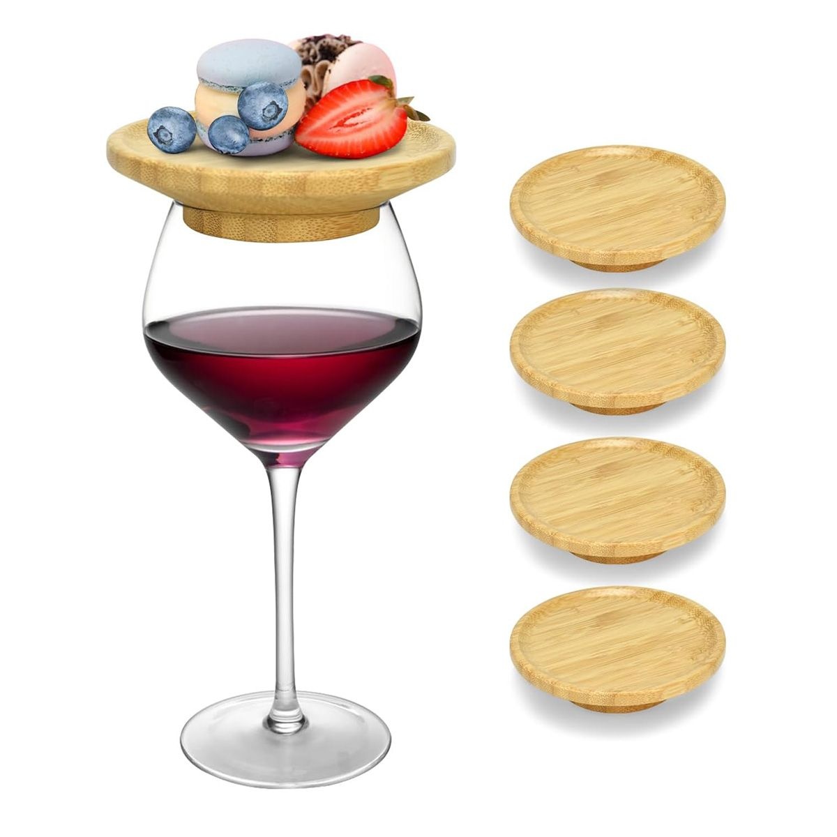 4Piece Wine Glass Charcuterie Topper Bamboo Wine Glass Board Tray for Snack - Image 7