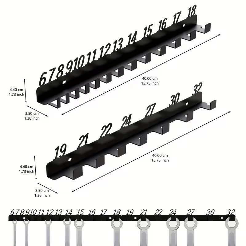 Wall-Mounted Wrench Organizer Rack (Metric 6-32mm)