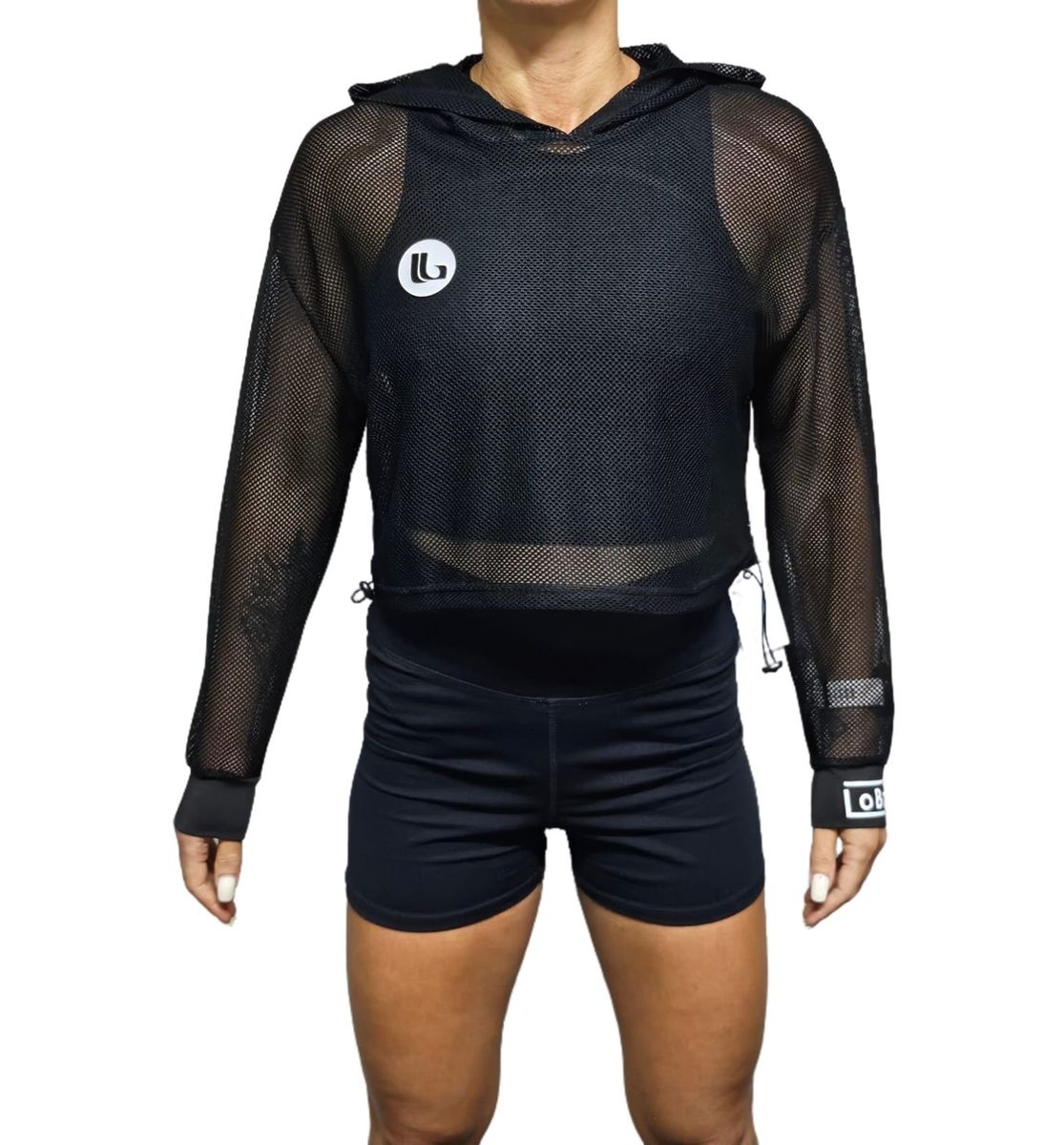 LOBRO Mesh Hoodie - Black Small - Image 4