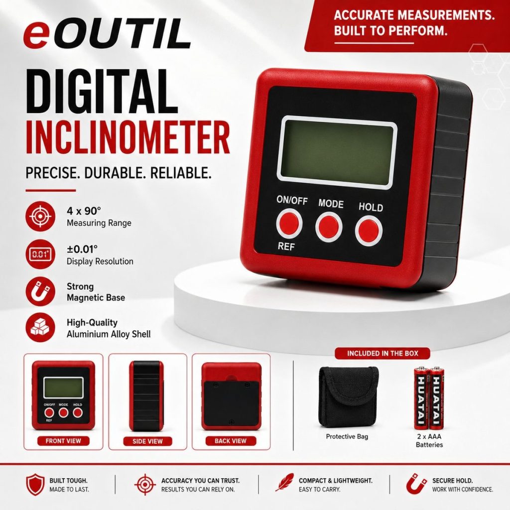 eOUTIL Digital Inclinometer / Digital Angle Gauge with Magnetic Base