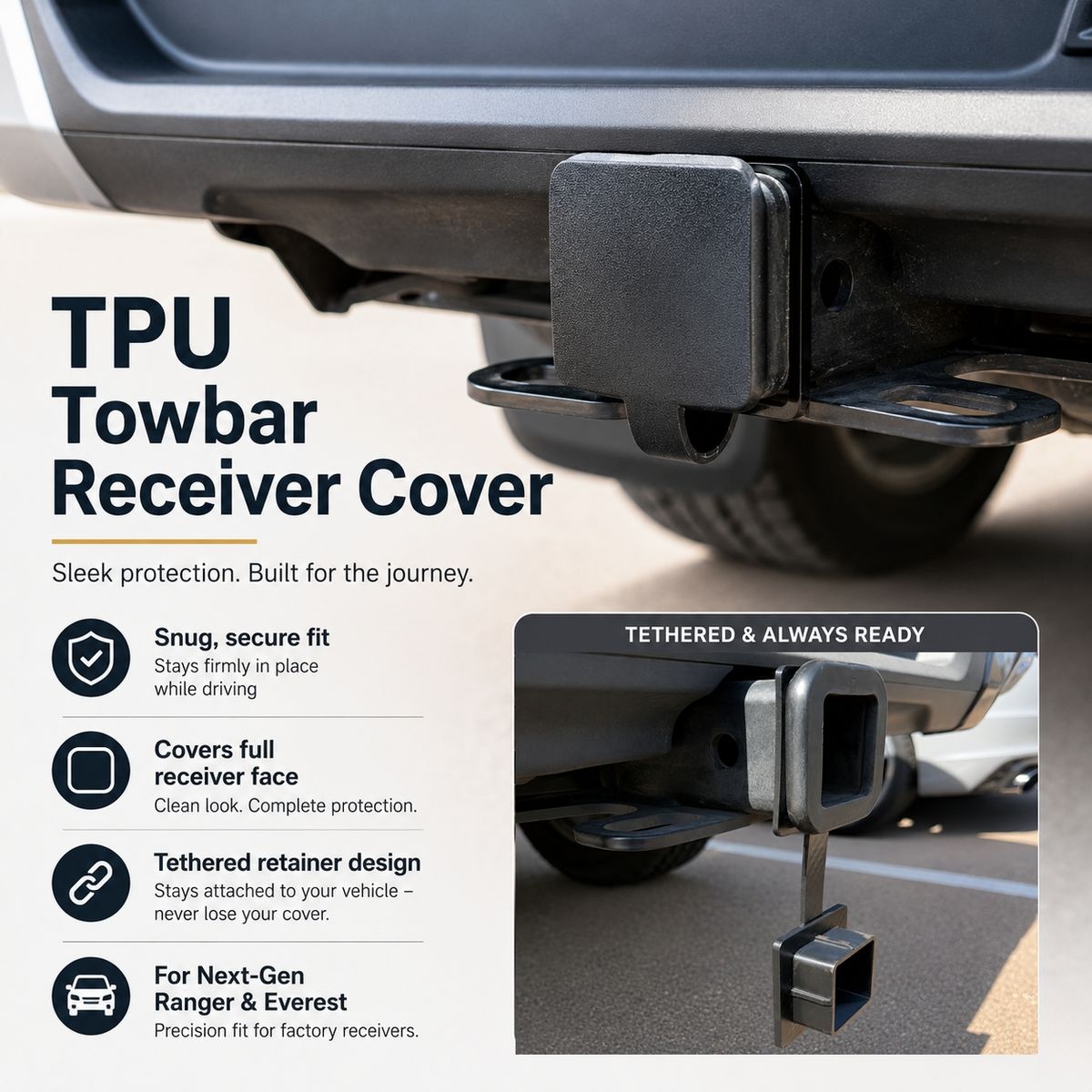 TPU Towbar Receiver Cover Compatible With Next-Gen Ford Ranger & Everest - Image 2