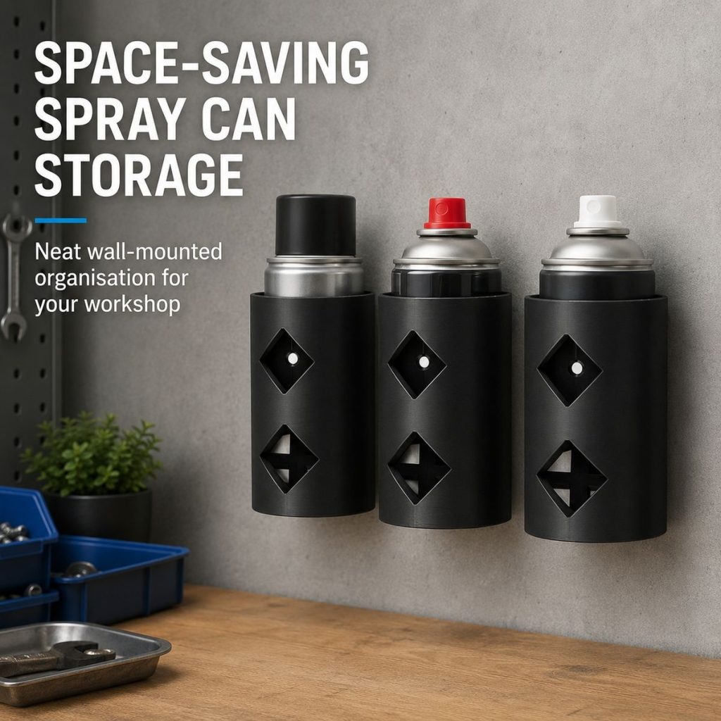 3 Pack Wall-Mounted Spray Can Holders - Black PLA Aerosol Storage Organiser