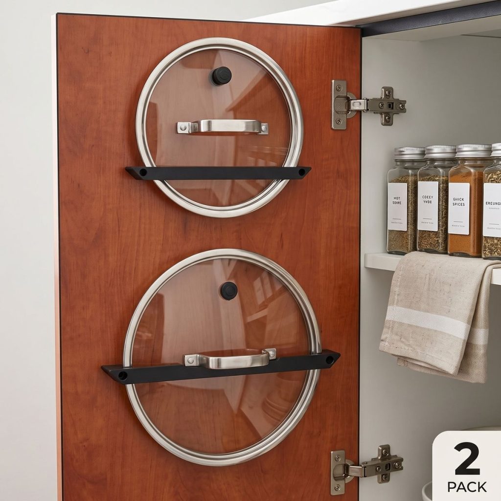 2-Pack Pot Lid Holder Set - Cabinet Door & Wall Organizer Mount