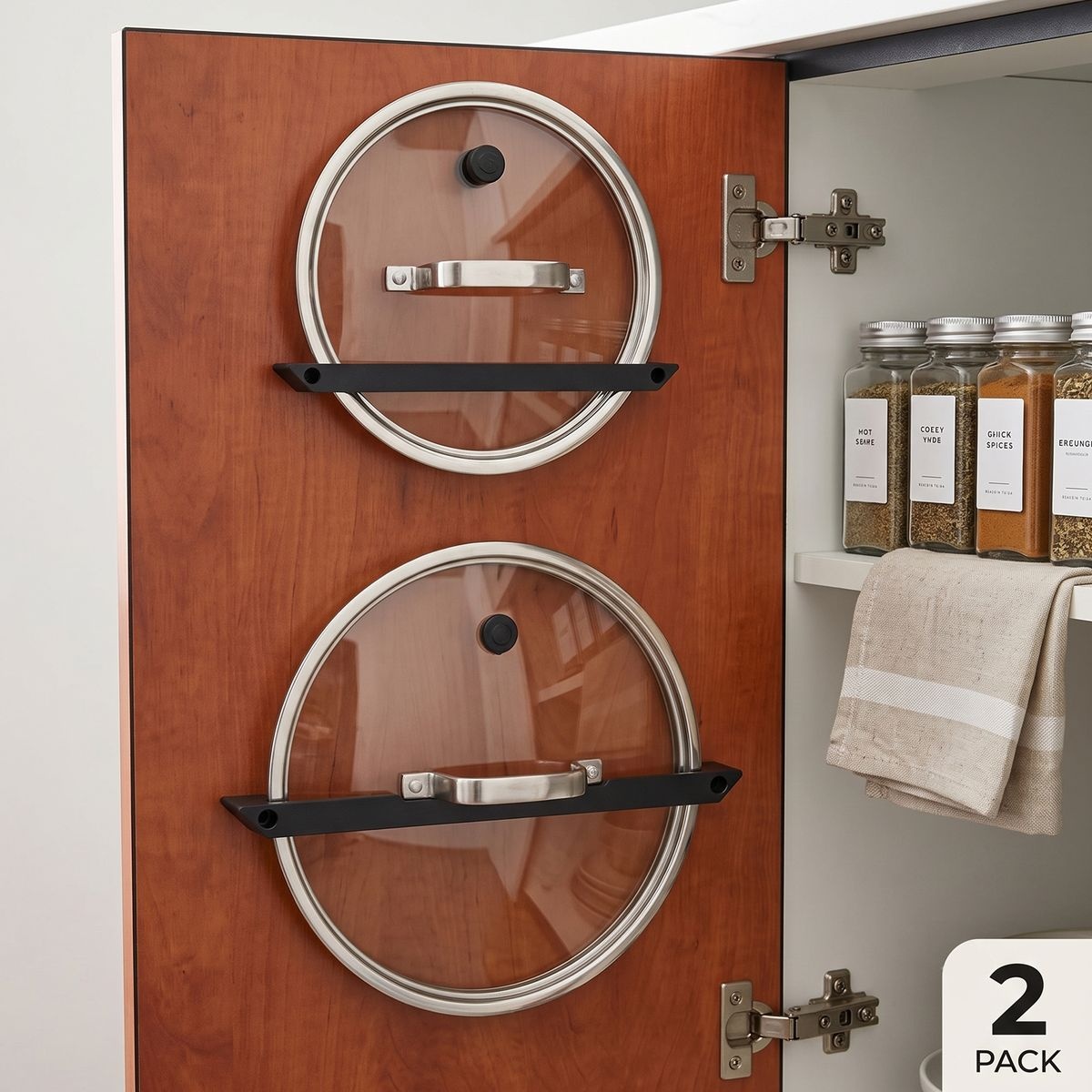 2-Pack Pot Lid Holder Set - Cabinet Door & Wall Organizer Mount - Image 2