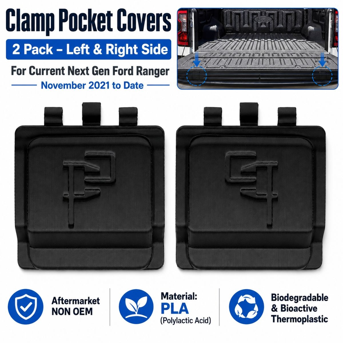 Clamp Pocket Covers Compatible with Next Gen Ford Ranger - 2 Pack - Image 2