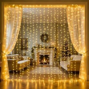 3m x 2m LED Curtain Fairy Lights with USB Power - 200 Warm White LEDs - Image 3