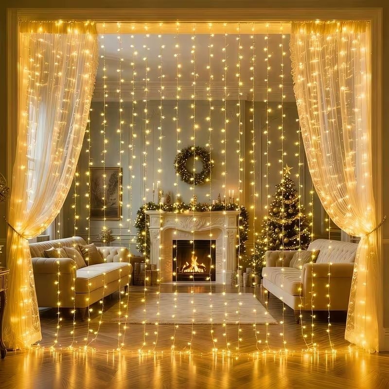 3m x 2m LED Curtain Fairy Lights with USB Power - 200 Warm White LEDs