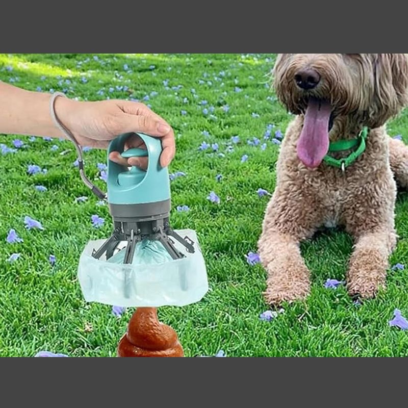 Portable Dog Poop Scooper Grabber with Bag Dispenser & Cover