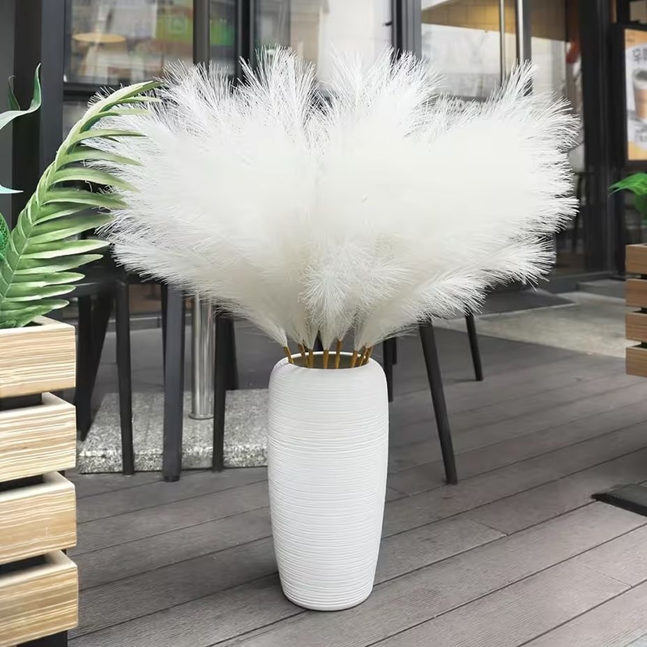 Faux Pampas Grass - 14 Piece Set - White - 52cm Each