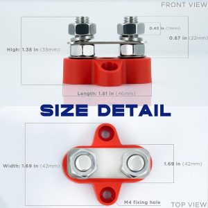 Dual Terminal Battery Stud Set - Red & Black (12V-48V, 80A) - Image 2