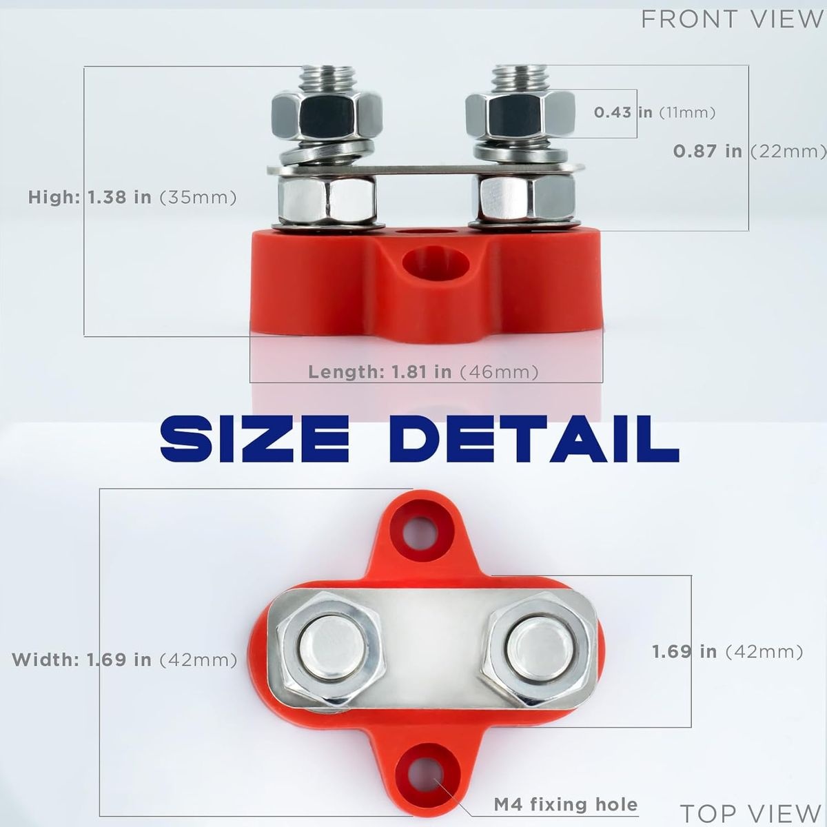 Dual Terminal Battery Stud Set - Red & Black (12V-48V, 80A) - Image 2