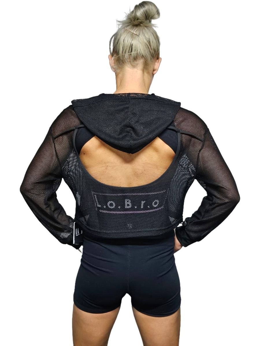 LOBRO Mesh Hoodie - Black Small - Image 2