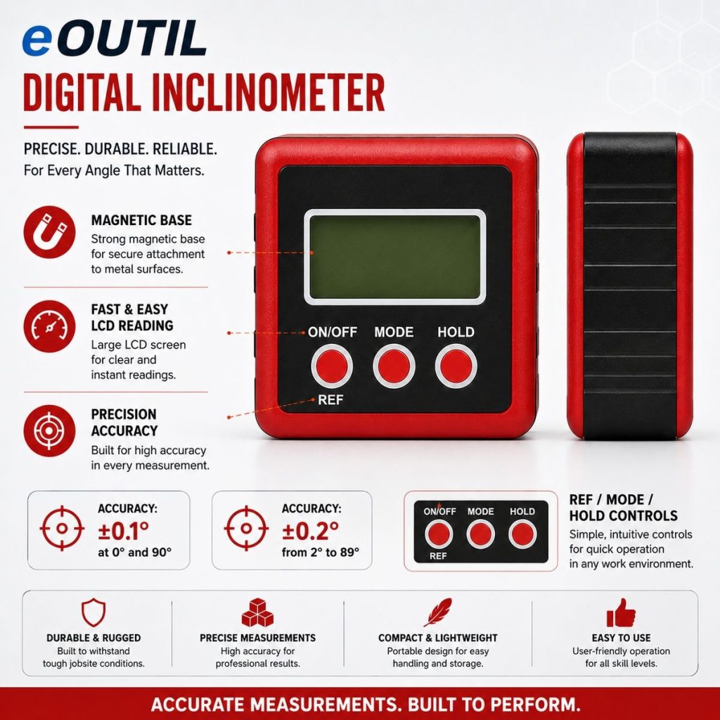 eOUTIL Digital Inclinometer / Digital Angle Gauge with Magnetic Base