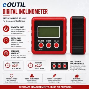 eOUTIL Digital Inclinometer / Digital Angle Gauge with Magnetic Base - Image 4
