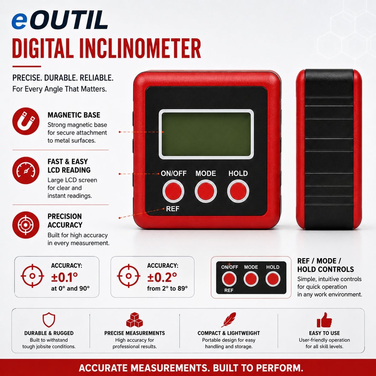 eOUTIL Digital Inclinometer / Digital Angle Gauge with Magnetic Base - Image 4