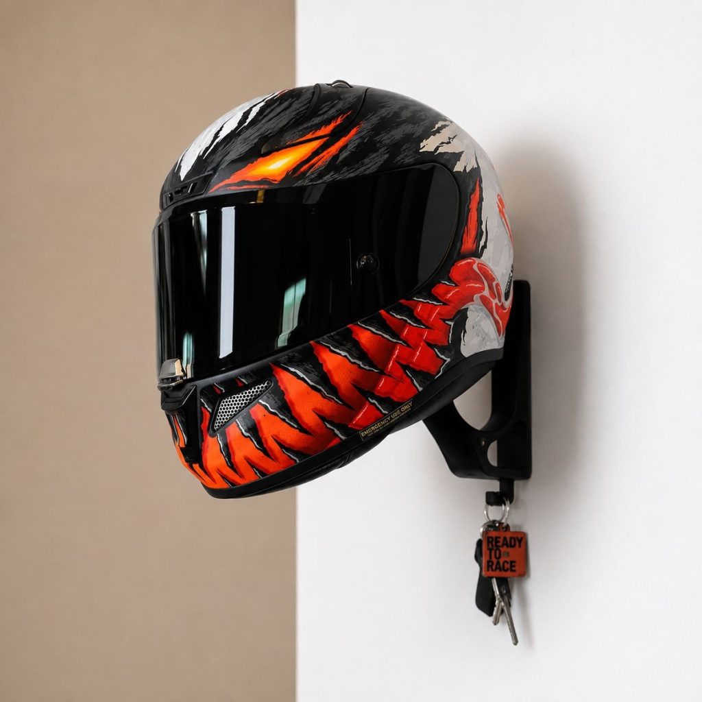 Upright Helmet Wall Mount Holder With Lower Hook