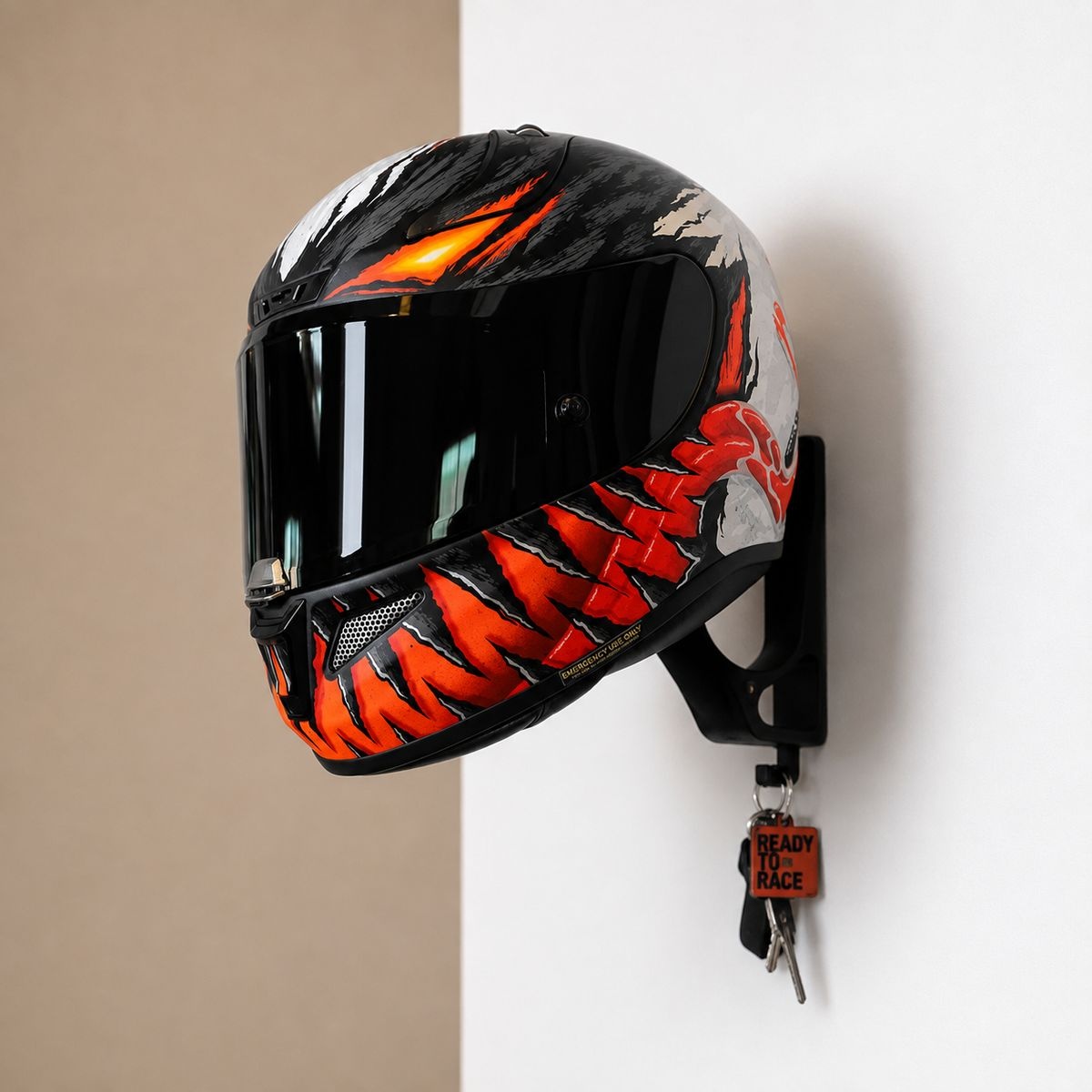 Upright Helmet Wall Mount Holder With Lower Hook - Image 3