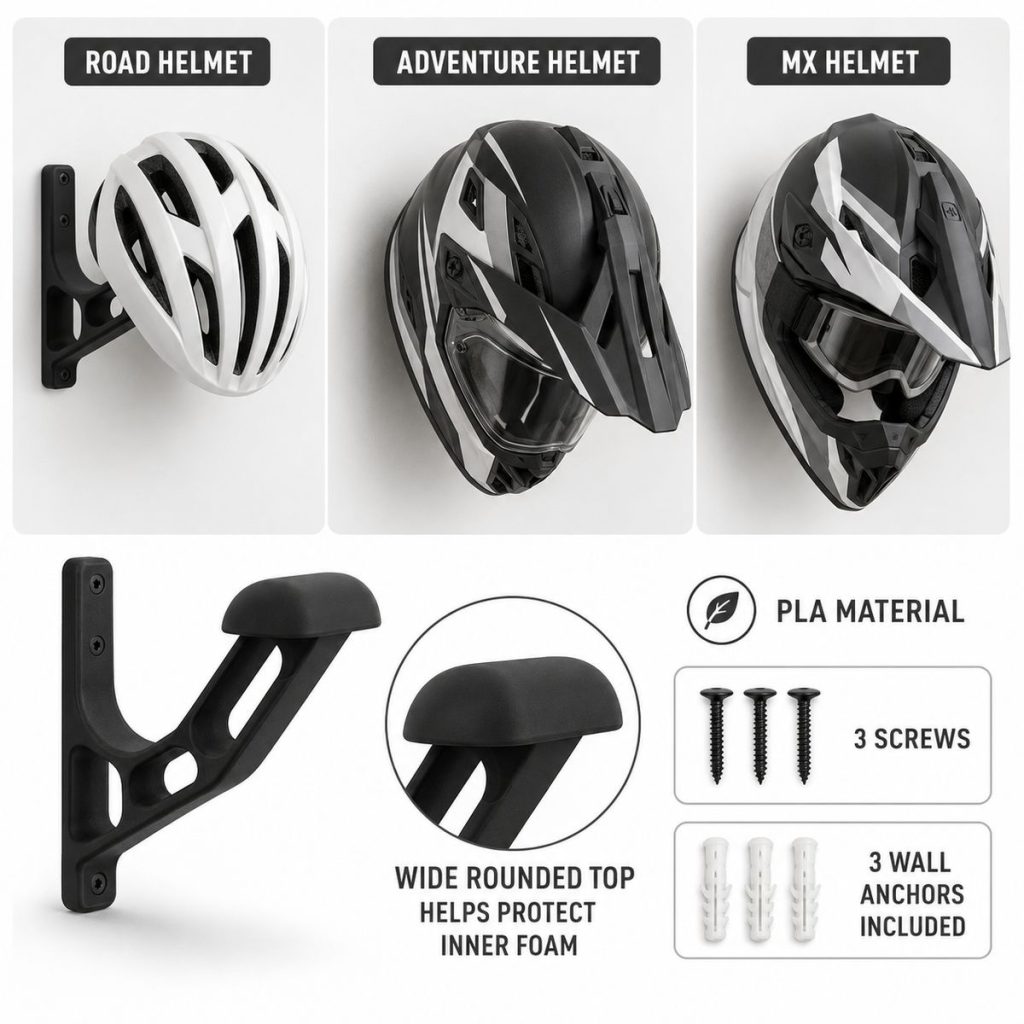 Helmet Wall Mount Compatible With Road, Adventure, MX & Bicycle Helmets