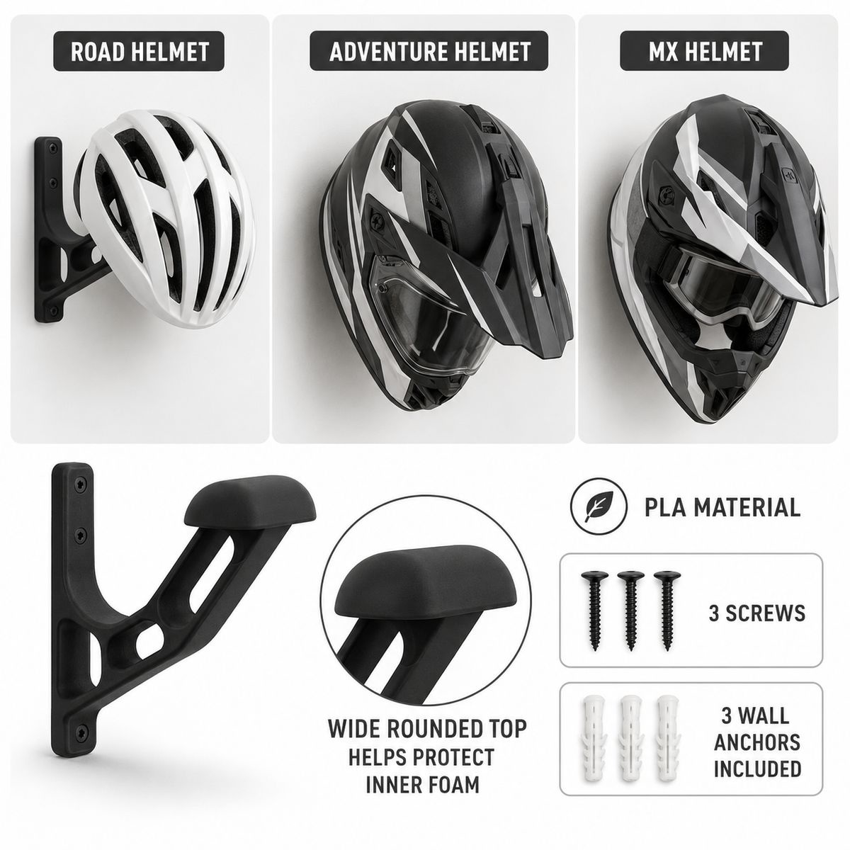 Helmet Wall Mount Compatible With Road, Adventure, MX & Bicycle Helmets - Image 3