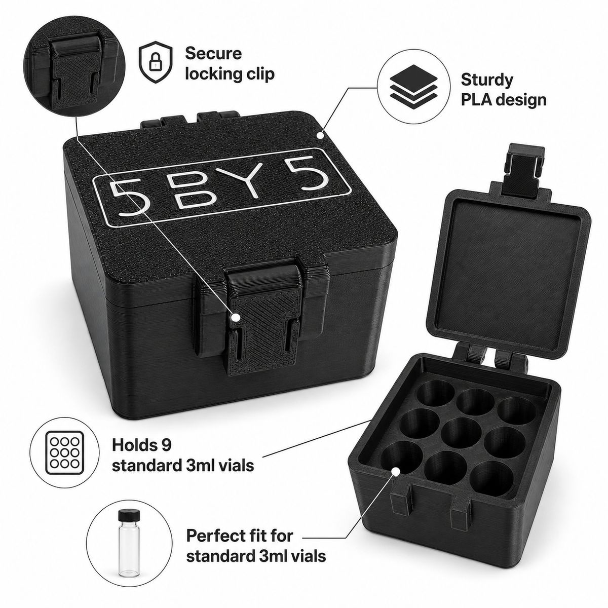 5BY5 Peptide Travel Container Compatible With Standard 3ml Vials - 9 Slot - Image 3
