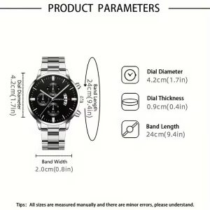 Geneva Metal Link Bracelet Watch with Date Window - Black Dial - Image 4