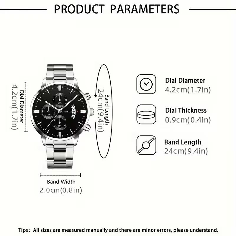 Geneva Metal Link Bracelet Watch with Date Window - Black Dial