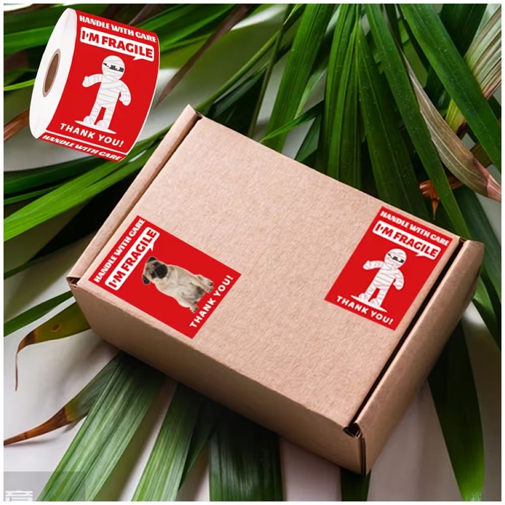 200pcs Funny Fragile Stickers - 4 Designs (Dog, Cat & Mummy) - 7.62x5.08cm