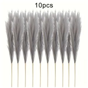 Faux Pampas Grass - 10 Piece Set - Grey - 55cm Each - Image 3