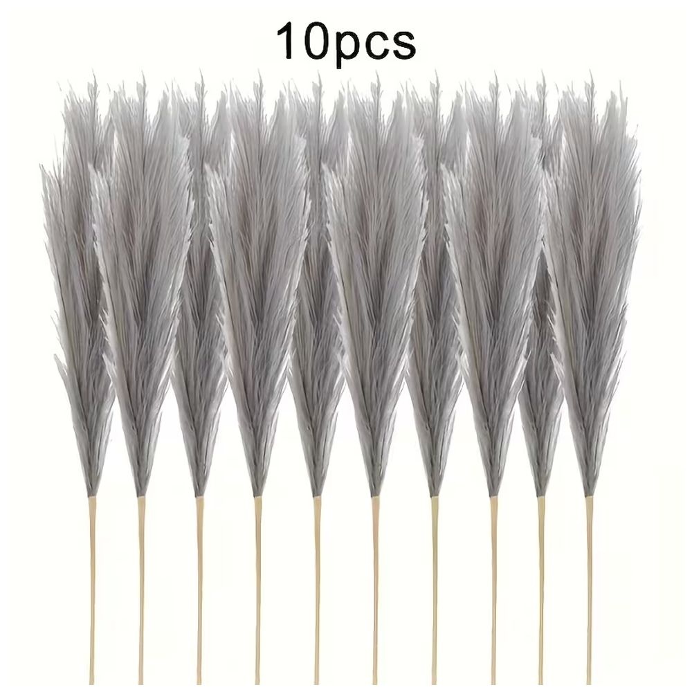 Faux Pampas Grass - 10 Piece Set - Grey - 55cm Each