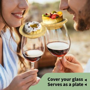 4Piece Wine Glass Charcuterie Topper Bamboo Wine Glass Board Tray for Snack - Image 3