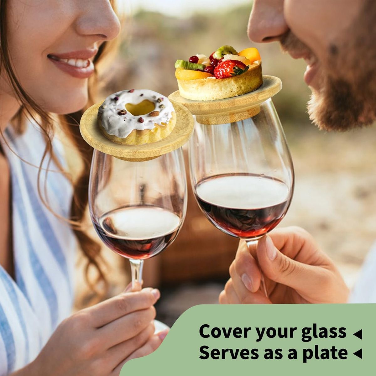 4Piece Wine Glass Charcuterie Topper Bamboo Wine Glass Board Tray for Snack - Image 3
