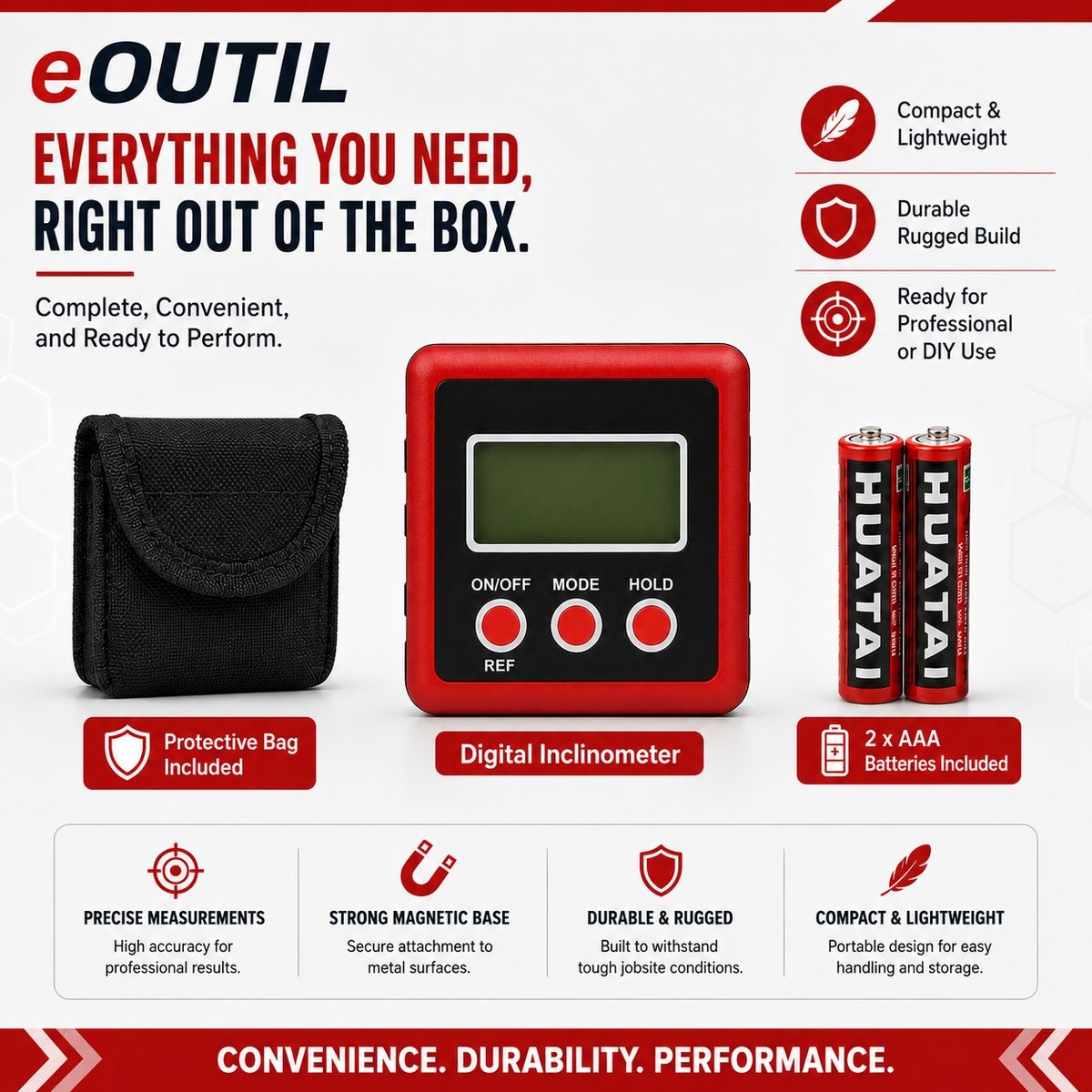 eOUTIL Digital Inclinometer / Digital Angle Gauge with Magnetic Base - Image 5