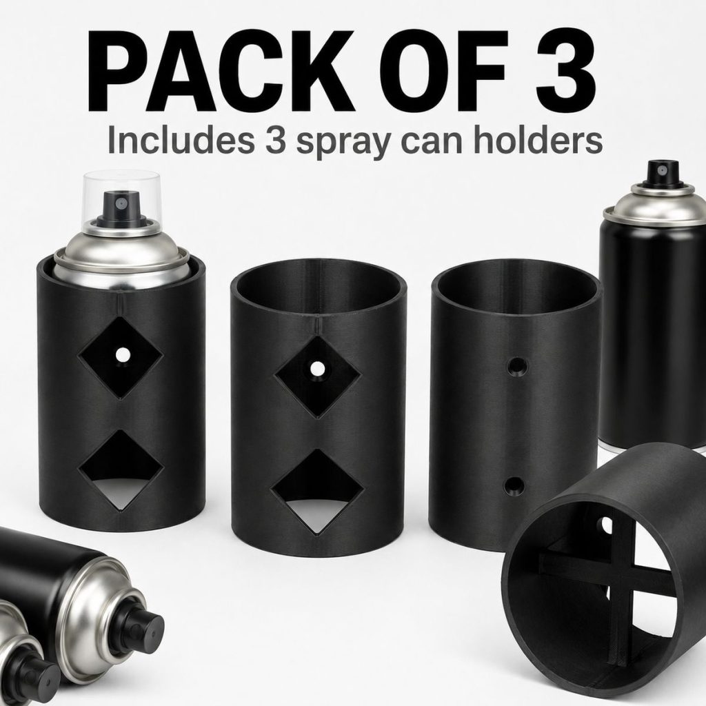 3 Pack Wall-Mounted Spray Can Holders - Black PLA Aerosol Storage Organiser