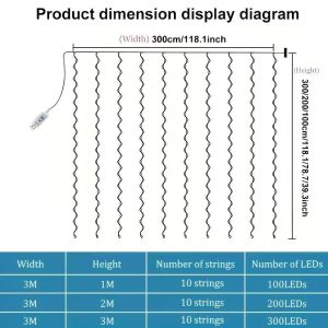 3m x 2m LED Curtain Fairy Lights with USB Power - 200 Warm White LEDs - Image 5