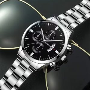 Geneva Metal Link Bracelet Watch with Date Window - Black Dial - Image 5