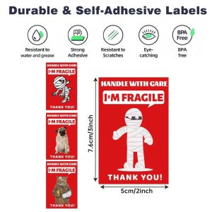 200pcs Funny Fragile Stickers - 4 Designs (Dog, Cat & Mummy) - 7.62x5.08cm - Image 5