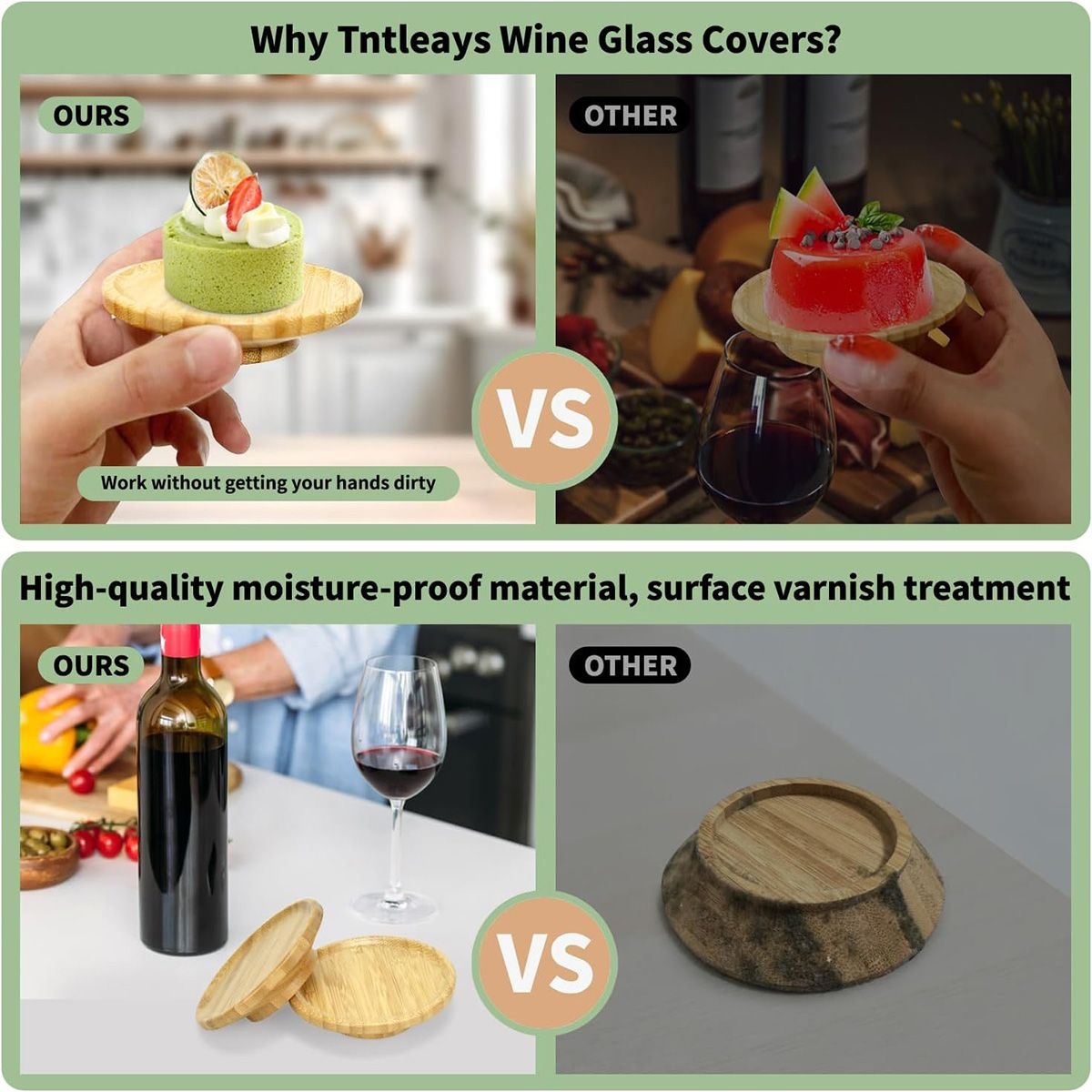 4Piece Wine Glass Charcuterie Topper Bamboo Wine Glass Board Tray for Snack - Image 4