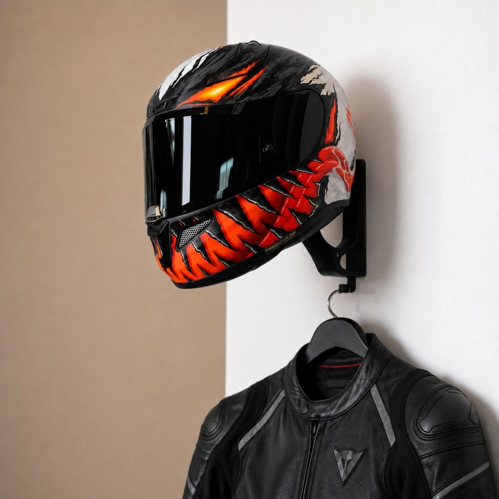 Upright Helmet Wall Mount Holder With Lower Hook