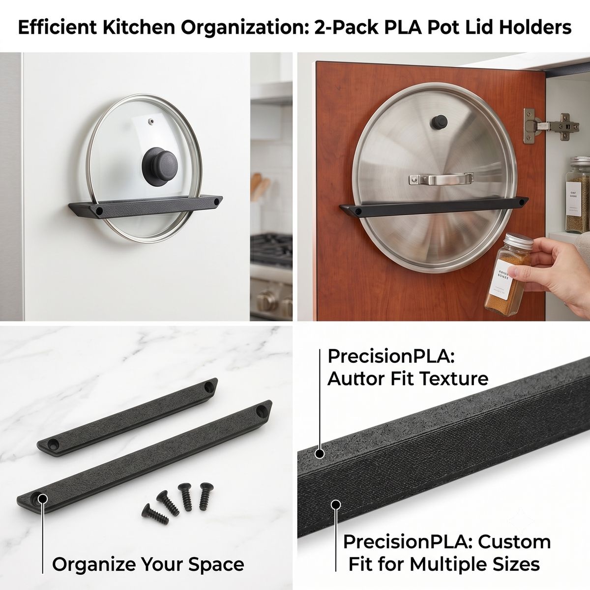 2-Pack Pot Lid Holder Set - Cabinet Door & Wall Organizer Mount - Image 5