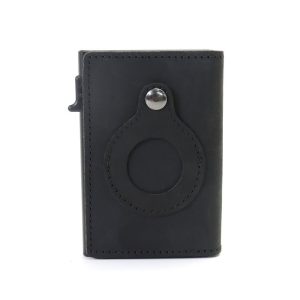 T4U Genuine Leather Pop-Up Credit Card Wallet with Airtag Holder - Image 1