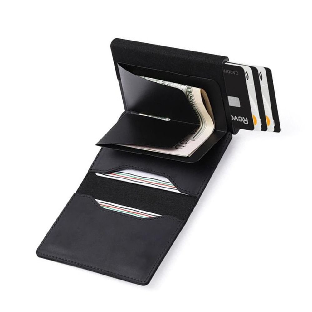 T4U Genuine Leather Pop-Up Credit Card Wallet with Airtag Holder