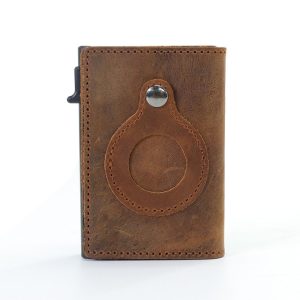 T4U Genuine Leather Pop-Up Credit Card Wallet with Airtag Holder - Image 8