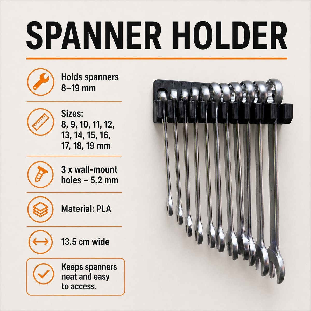 Wall-Mounted Tool Holder Combo Set - PLA Screwdriver and Spanner Holder - Image 6