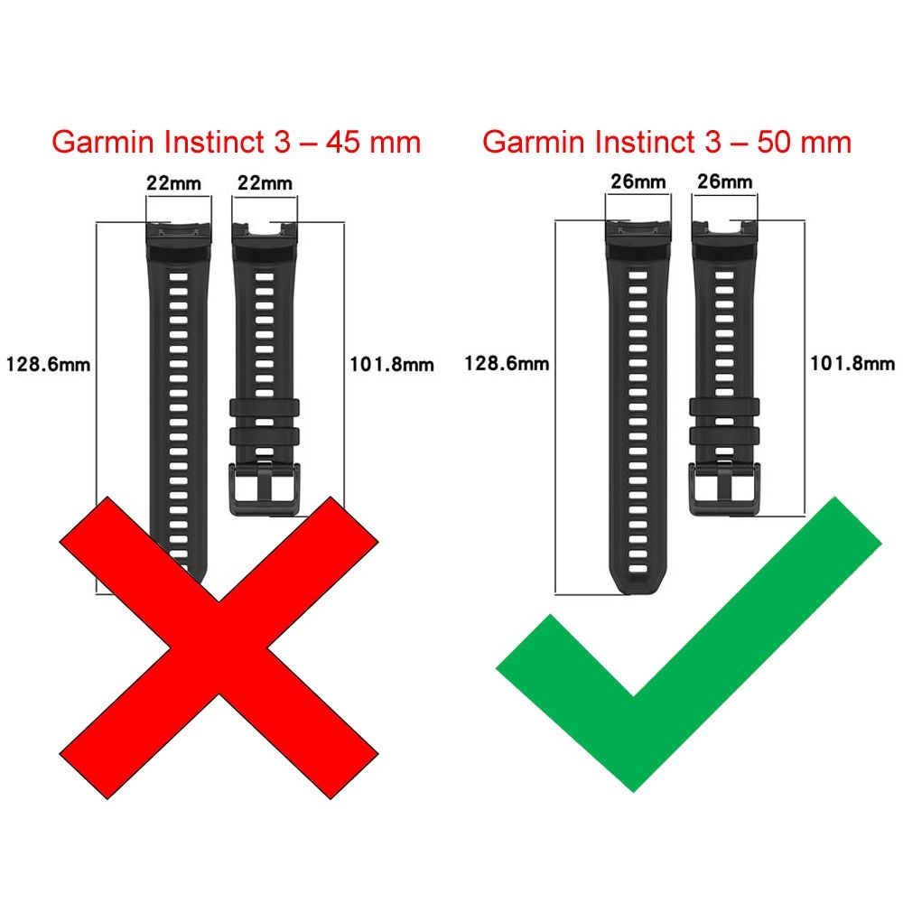 LOBO Silicone Strap Compatible With Garmin Instinct 3 - 50mm Models