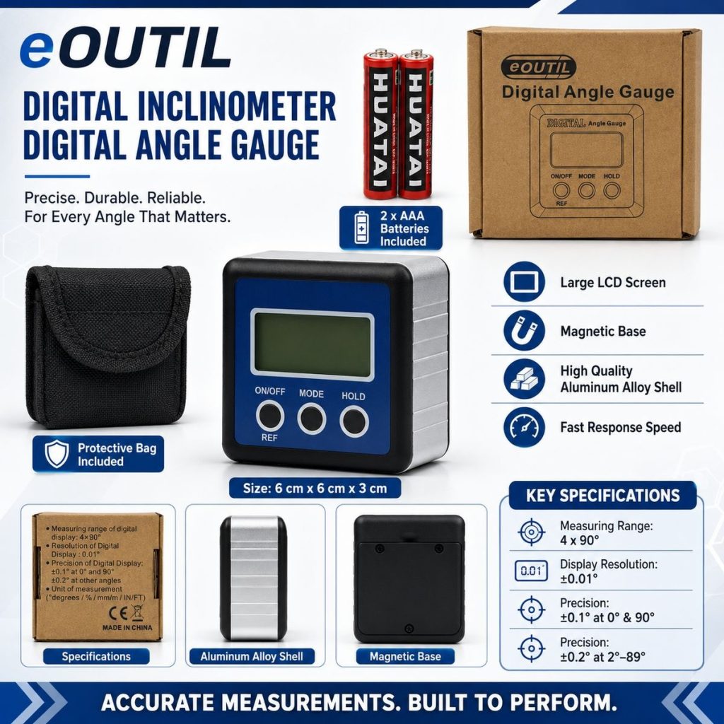 eOUTIL Digital Inclinometer / Digital Angle Gauge with Magnetic Base