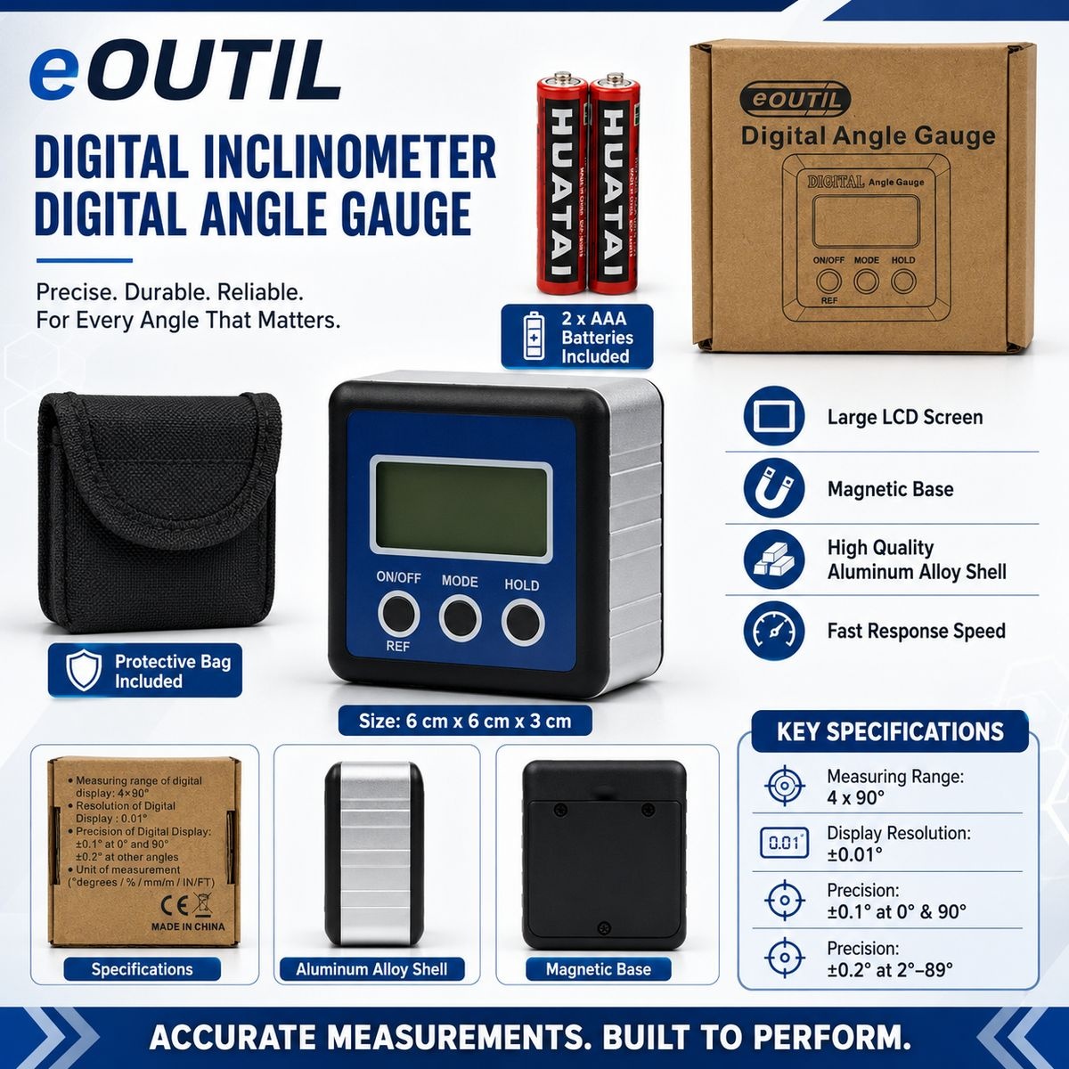 eOUTIL Digital Inclinometer / Digital Angle Gauge with Magnetic Base - Image 7