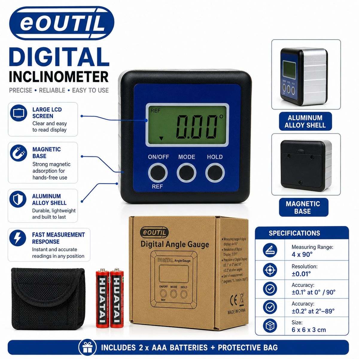 eOUTIL Digital Inclinometer / Digital Angle Gauge with Magnetic Base - Image 8