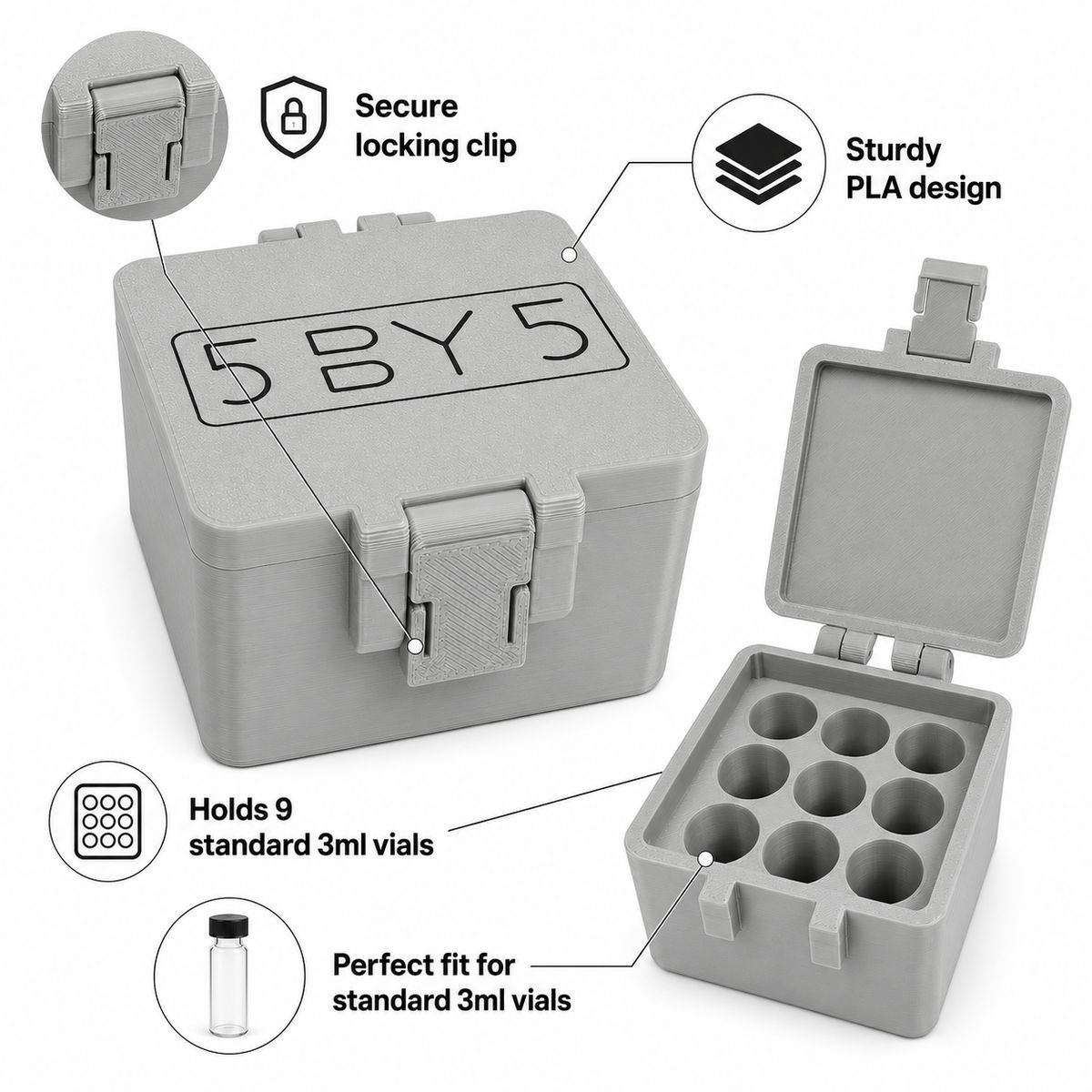 5BY5 Peptide Travel Container Compatible With Standard 3ml Vials - 9 Slot - Image 8