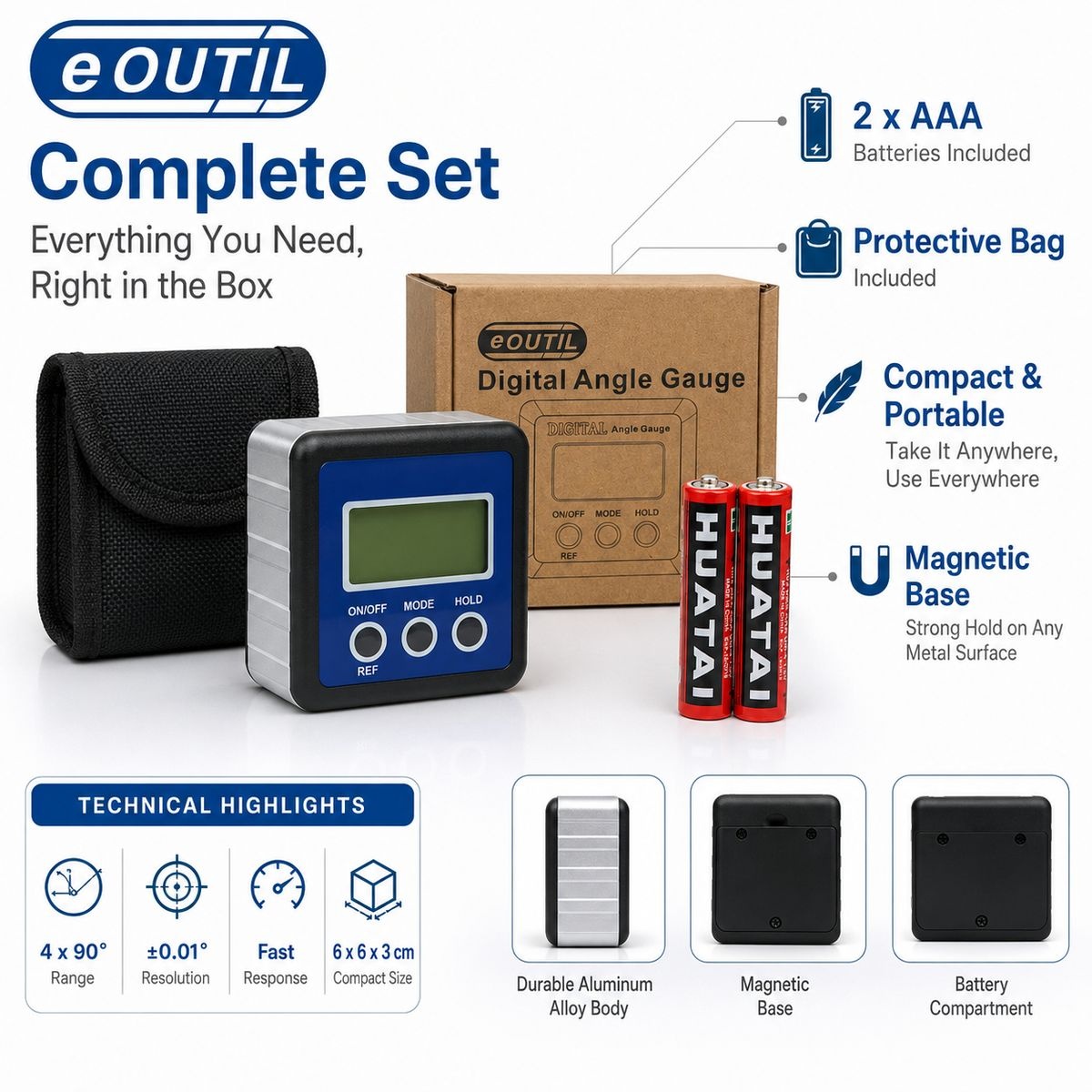 eOUTIL Digital Inclinometer / Digital Angle Gauge with Magnetic Base - Image 9