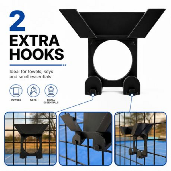 Padel Racket & Phone Holder With 2 Hooks - Court Fence Clip